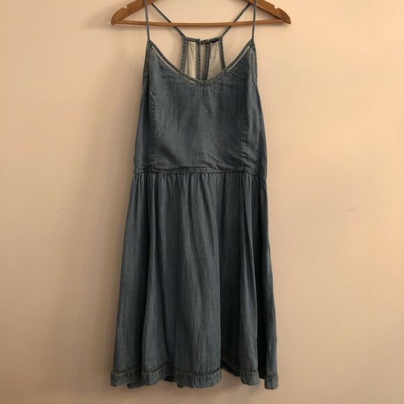 Superdry Spaghetti Strap Denim Dress w Lace Detail size L - Picture 1 of 9